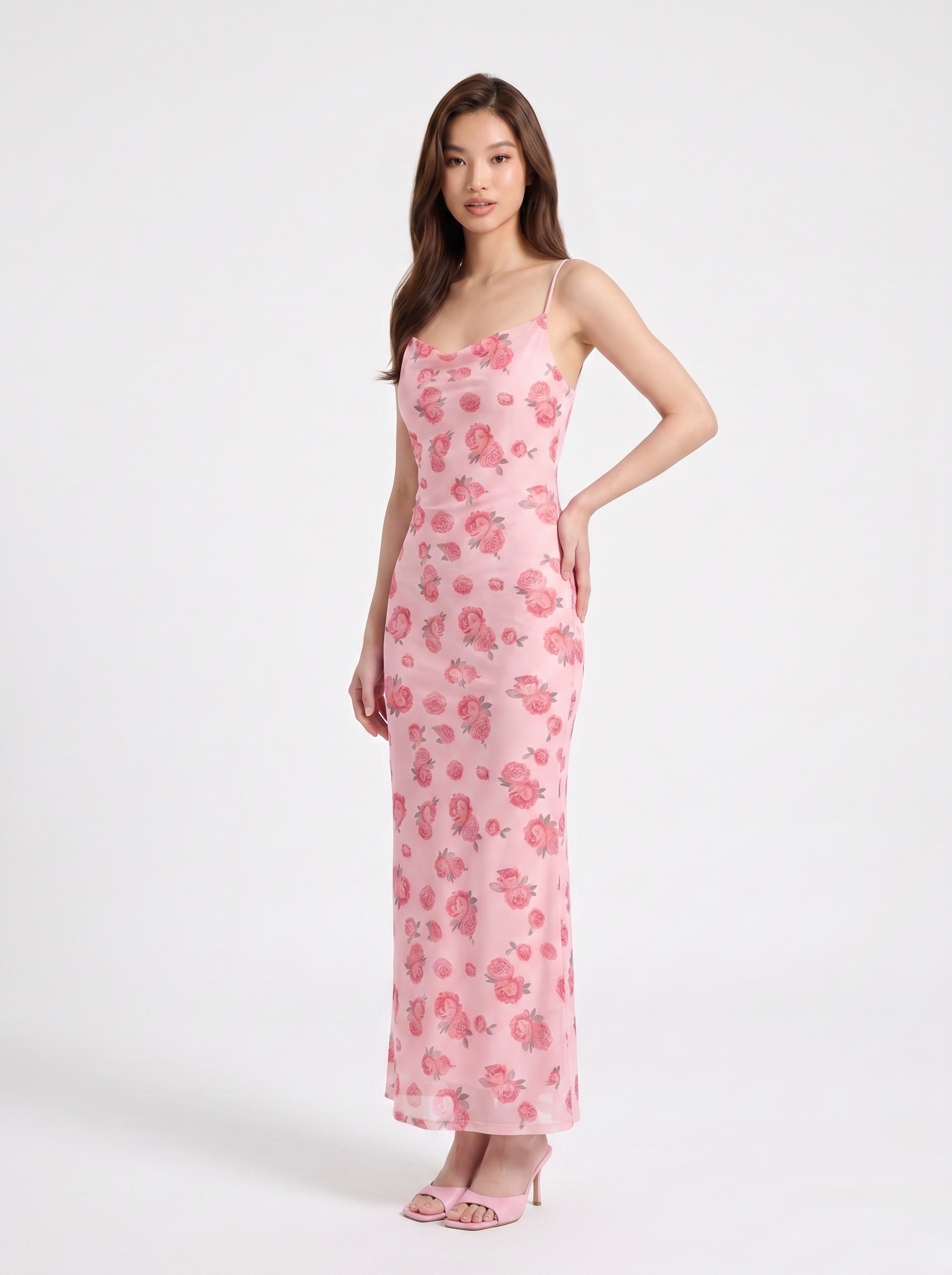 Abito Sottoveste Floreale in Mesh