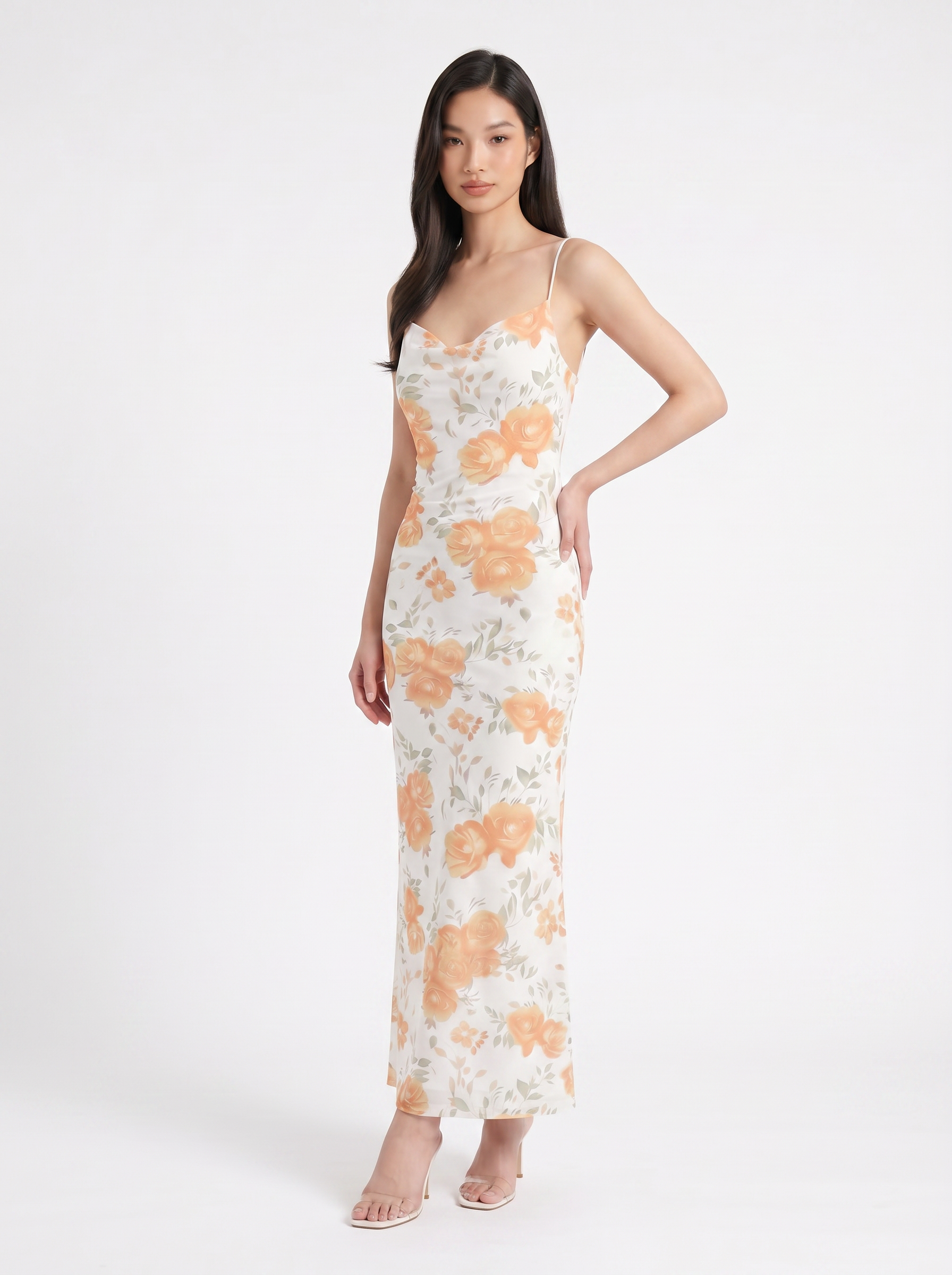 Abito Sottoveste Floreale in Mesh