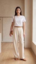 Pantaloni Palazzo Plissettati Crema