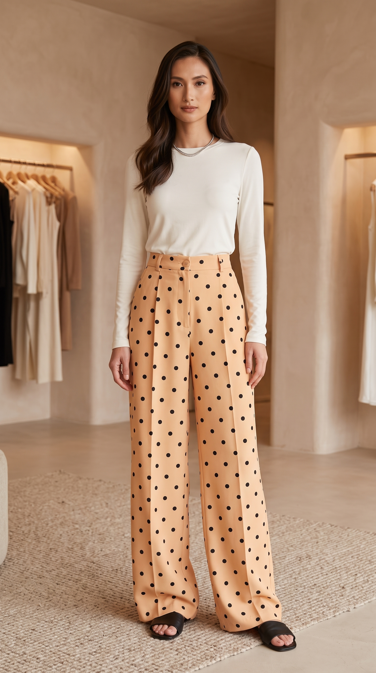 Pantaloni Palazzo a Pois - Apricot