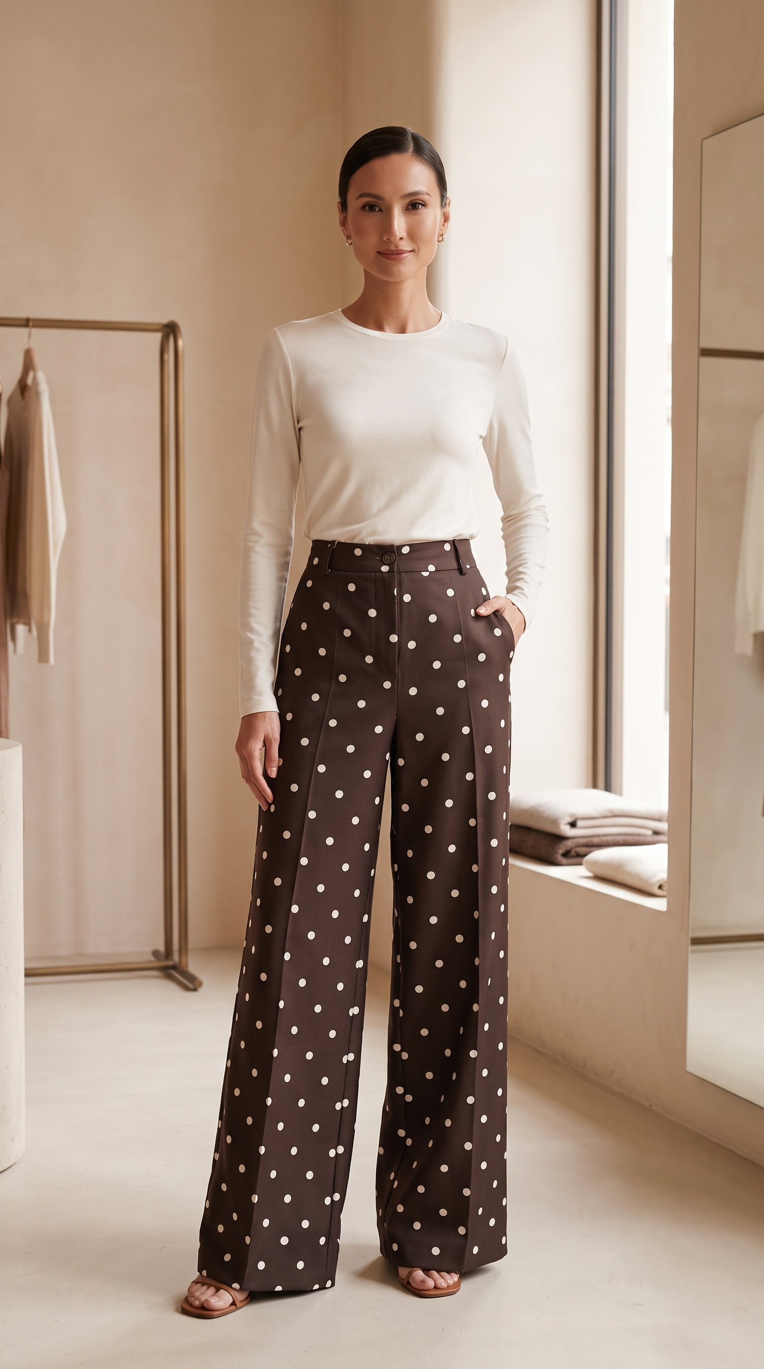 Pantaloni Palazzo a Pois - Brown